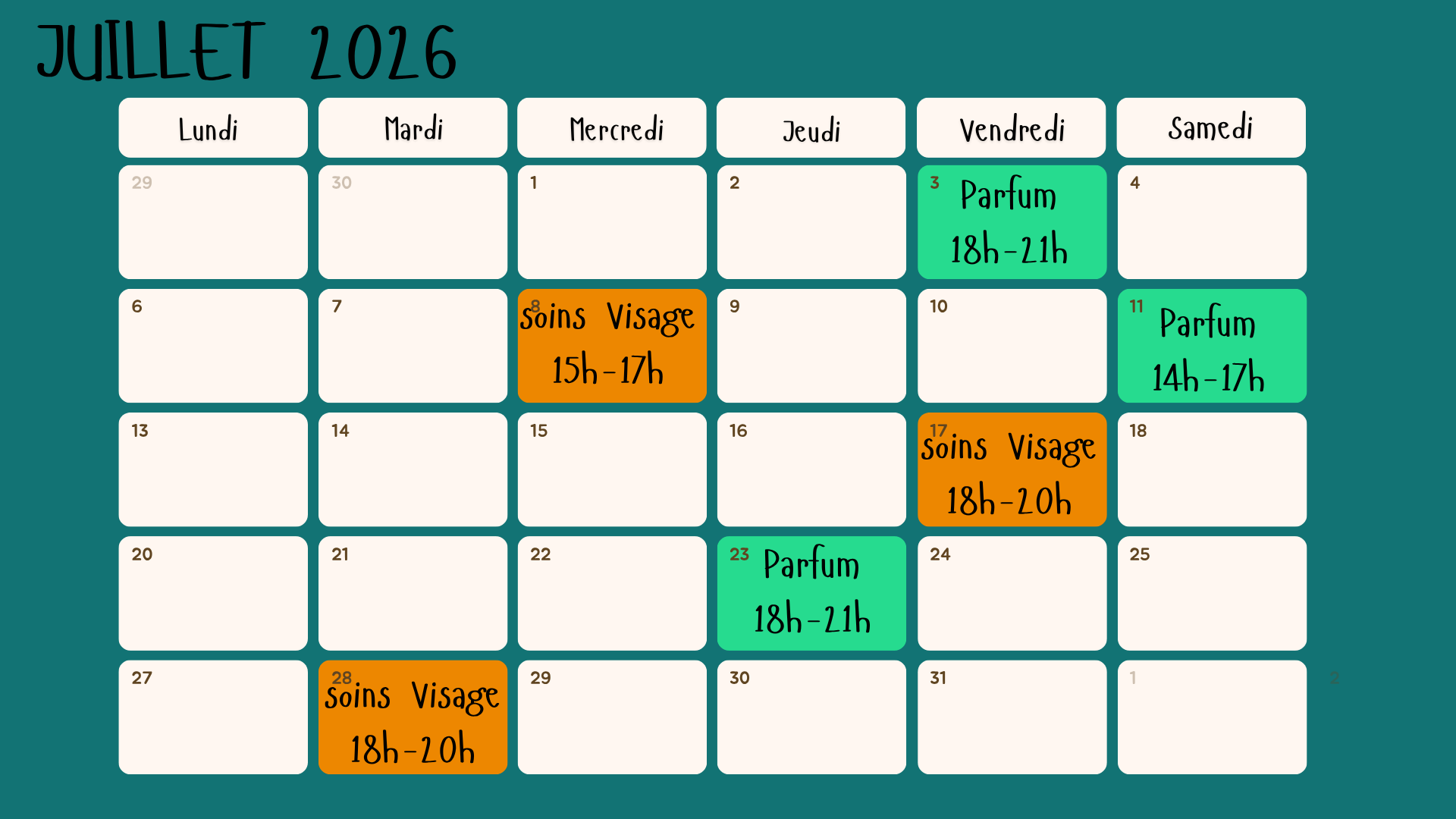 Planning ateliers créatif Juillet 2026