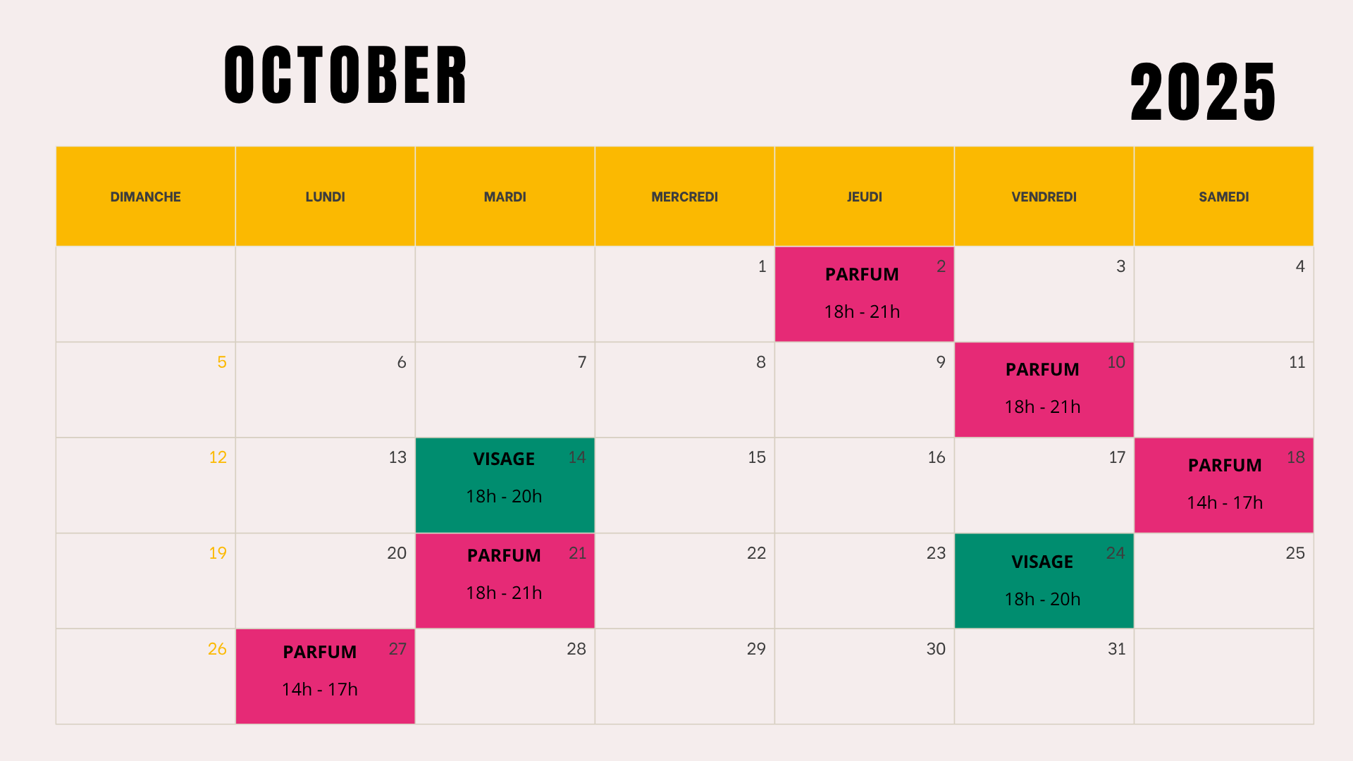 Dates ateliers Octobre 2025