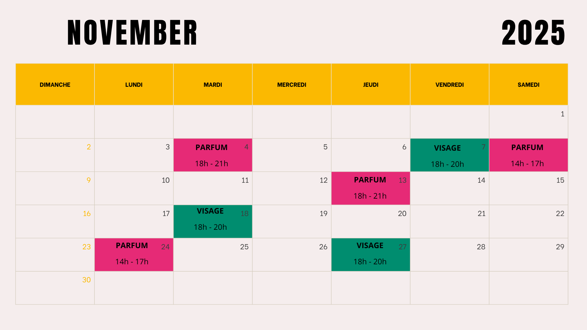 Dates Ateliers Novembre 2025