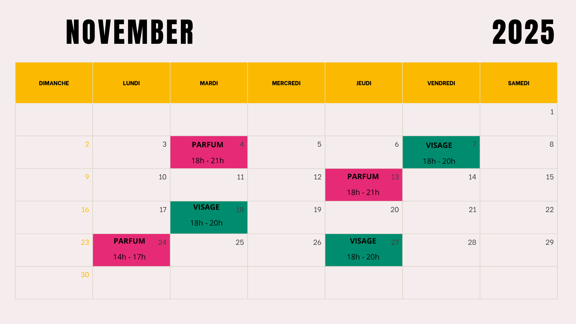 Dates Ateliers Novembre 2025