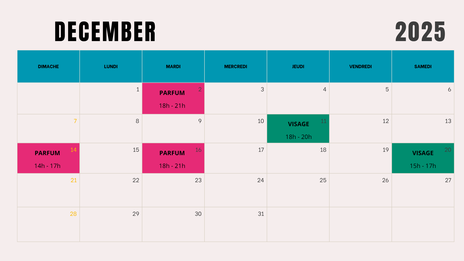 Dates Ateliers Decembre 2025